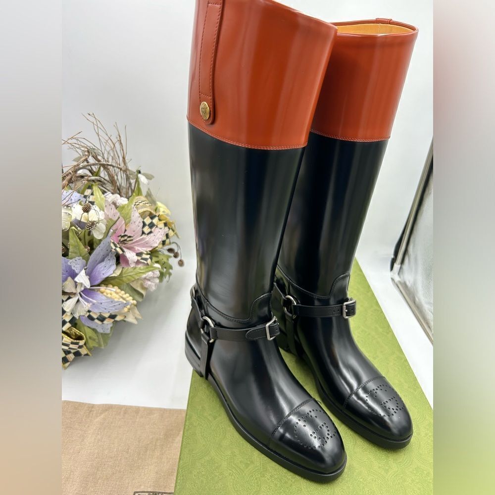 Gucci Black and Tan Over the Knee Boots